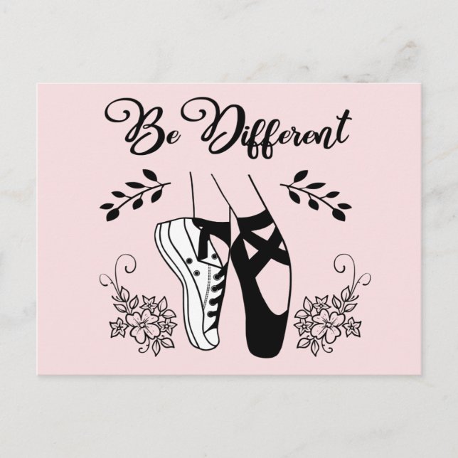 Be Different Ballet Shoes Black and White Postcard (Front)