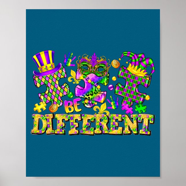 Be different puzzle piece mardi gras new orleans poster (Front)