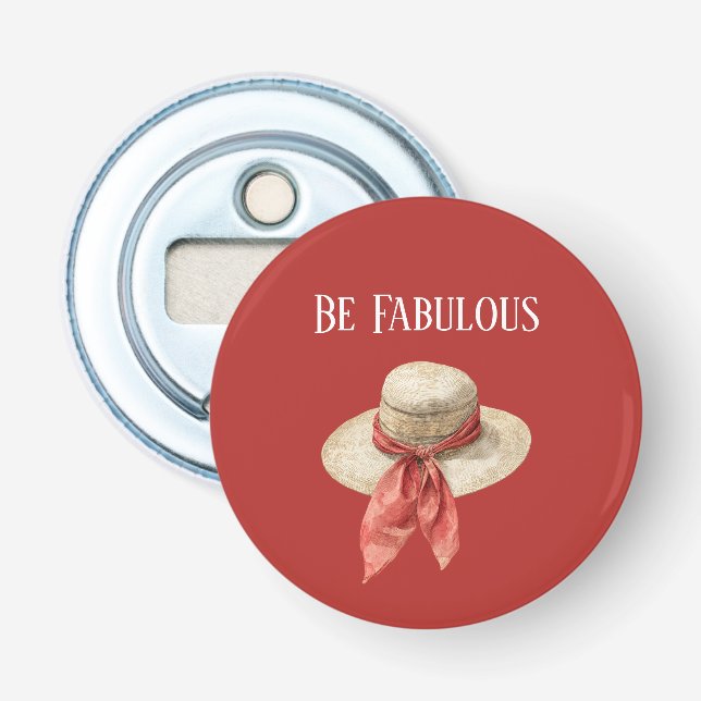 Be Fabulous Red Bow Hat Bottle Opener (Front)