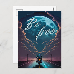 Be Free   Motorcycle riding by moonlight Postcard