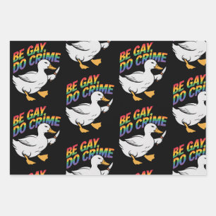 Be Gay Do Crime Funny Goose Rainbow Pride LGBTQ Wrapping Paper Sheet