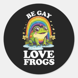 Be Gay Love Frogs Funny LGBTQ Pride Rainbow Retro Classic Round Sticker