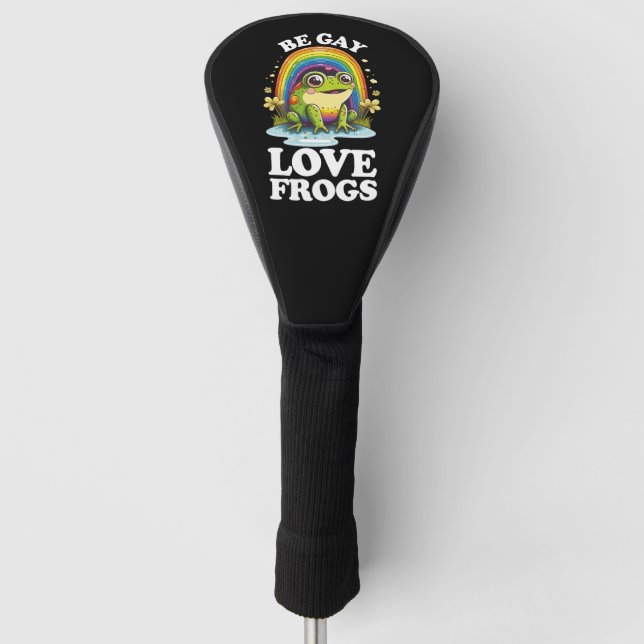 Be Gay Love Frogs Funny LGBTQ Pride Rainbow Retro Golf Head Cover (Front)