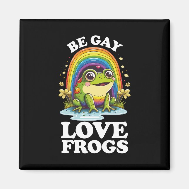 Be Gay Love Frogs Funny LGBTQ Pride Rainbow Retro Magnet (Front)