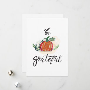 Be grateful pumpkins watercolor happy thanksgiving holiday card