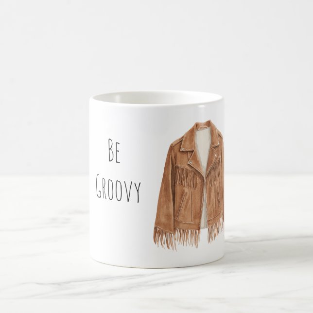 Be Groovy Fringe Faux Leather Jacket Coffee Mug (Center)