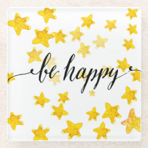 Be Happy 3 Glass Coaster