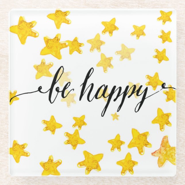 Be Happy 3 Glass Coaster (Front)