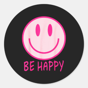 Be happy 70s 80s pink smile face happy smiling classic round sticker