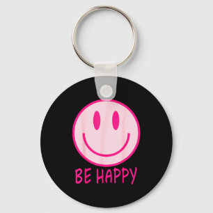 Be happy 70s 80s pink smile face happy smiling key ring
