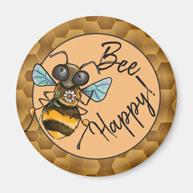 Be Happy Adorable Honeybee Magnet (Front)
