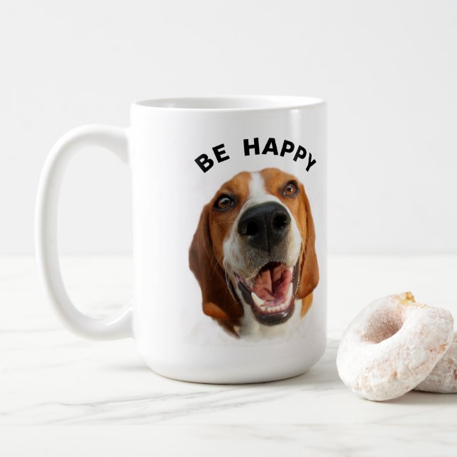 Be Happy Beagle   Coffee Mug (With Donut)