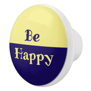 Be Happy Ceramic Knob (Butter Yellow & Navy Blue)