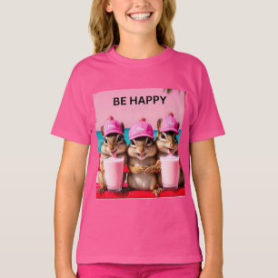 Be happy chipmunks pink strawberry milkshakes T-Shirt