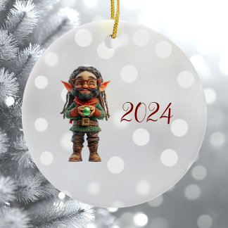 Be Happy Christmas Elf Ceramic Ornament