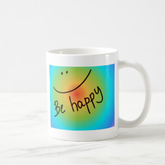 "Be happy" colorful face, handwritten Coffee Mug