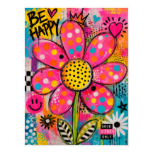 Be Happy Colourful Flower Pop Art