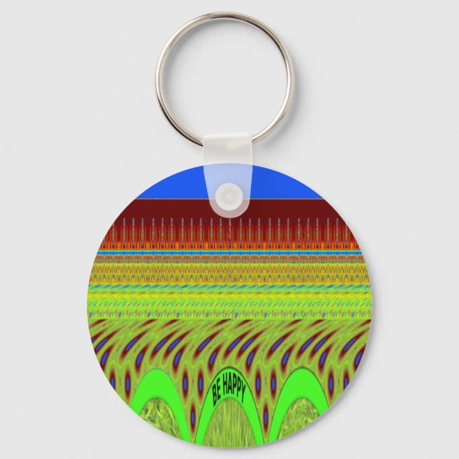 Be Happy Colourful Polka Dot Motif Gift Key Ring (Front)
