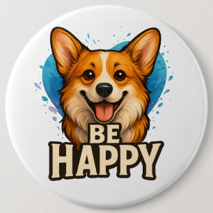 Be Happy Corgi Cute Dog Lover Design for Positive 6 Cm Round Badge