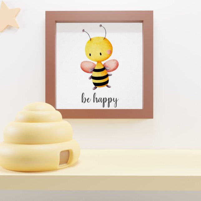 Be Happy Cute Bee Flying Kids Nursery Poster (Creator Uploaded)