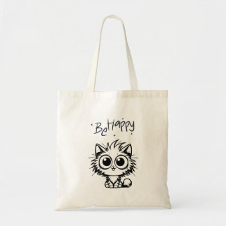 Be Happy Cute Cat Tote Bag