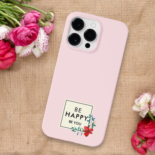 Be Happy Cute Floral Delicate Poppy Bloom Art Pink Case-Mate iPhone Case (Creator Uploaded)