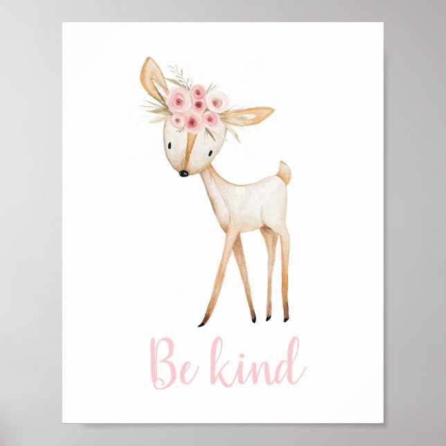Be Happy Cute Watercolor Boho Woodland Nursery Poster (Front)