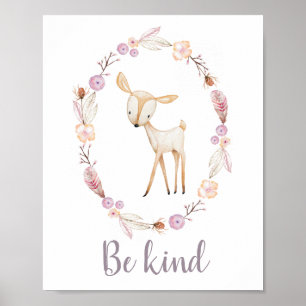 Be Happy Cute Watercolor Wreath Woodland Nursery Poster