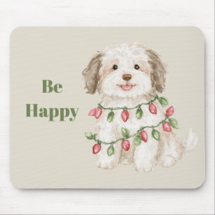 Be Happy Dog Christmas Lights Mouse Mat