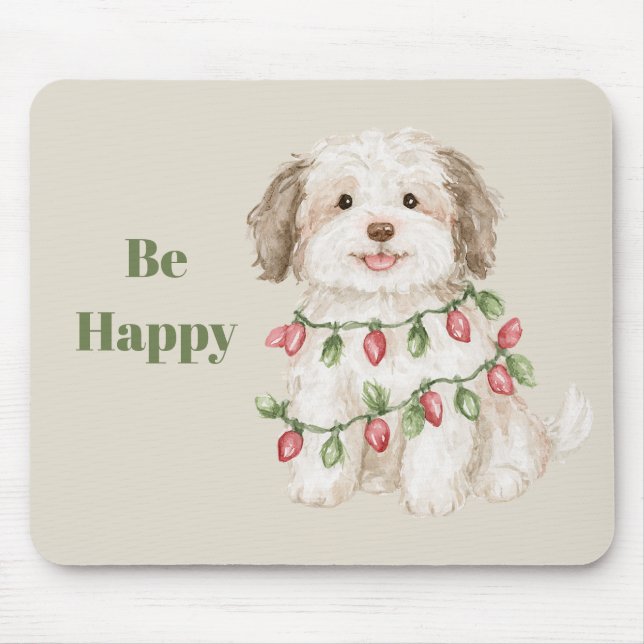 Be Happy Dog Christmas Lights Mouse Mat (Front)