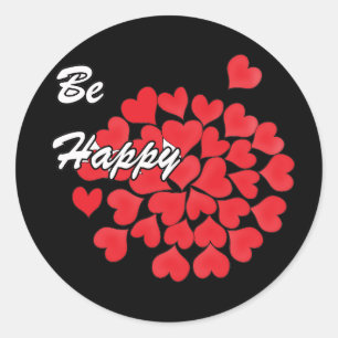 Be happy, elegant, love, red heart classic round sticker
