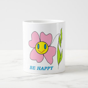 "BE HAPPY" FLOWER LARGE COFFEE MUG