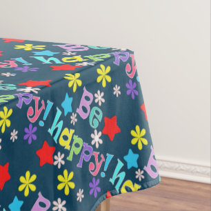 Be happy flowers stars text birthday baby shower b tablecloth