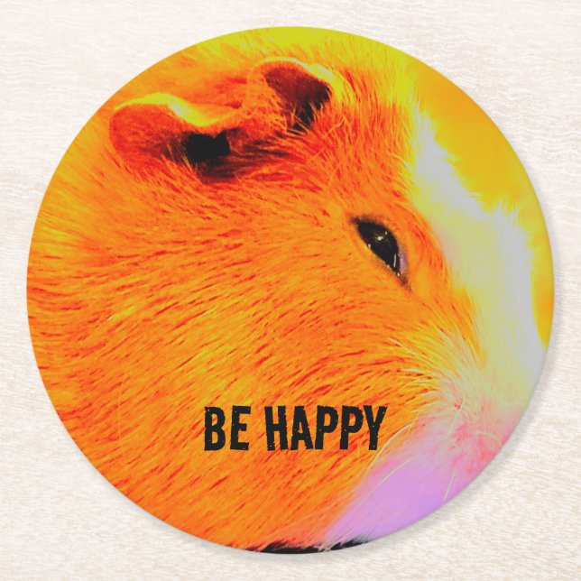 Be happy guinea pig coaster (Front)