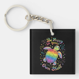 Be Happy In Your Own Shell Rainbow Turtle Autism Key Ring