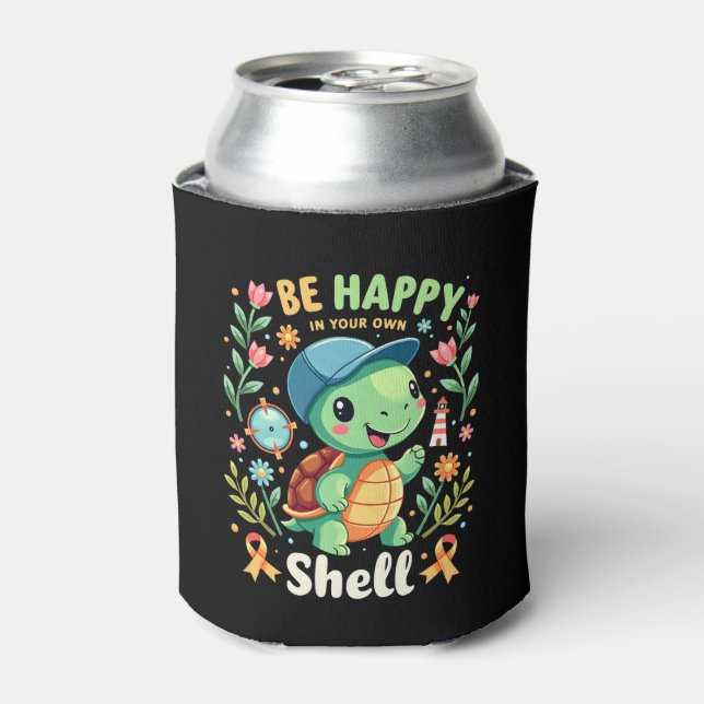 Be Happy In Your Own Shell Turtle Autism Awareness Can Cooler (Can Front)