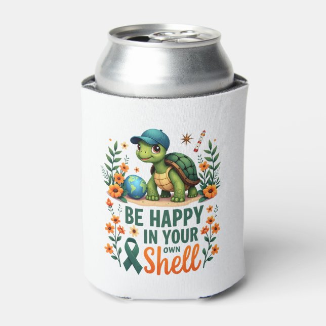 Be Happy In Your Own Shell Turtle Autism Awareness Can Cooler (Can Front)