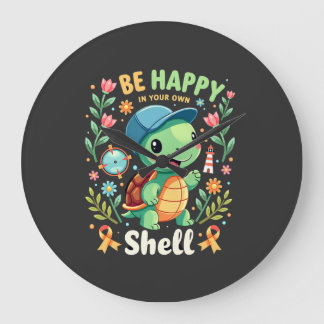Be Happy In Your Own Shell Turtle Autism Awareness Large Clock
