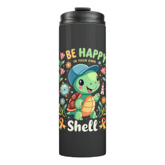 Be Happy In Your Own Shell Turtle Autism Awareness Thermal Tumbler