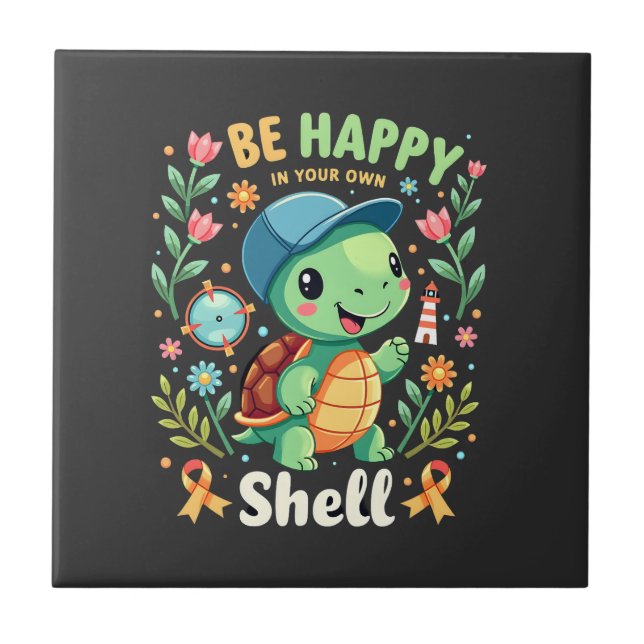 Be Happy In Your Own Shell Turtle Autism Awareness Tile (Front)