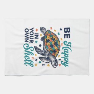 Be Happy In Your Own Shell Turtle Shirt Design_1 Tea Towel