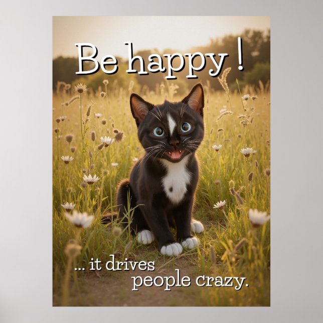 Be Happy – It Drives People Crazy -  Cat Poster (Front)
