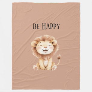 Be Happy Lion Fleece Blanket