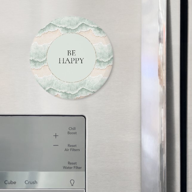 Be Happy Mint Circle Beach Aqua Waves Magnet (In Situ (Fridge))