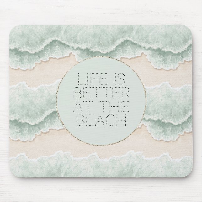 Be Happy Mint Circle Beach Aqua Waves Mouse Mat (Front)