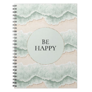 Be Happy Mint Circle Beach Aqua Waves Notebook