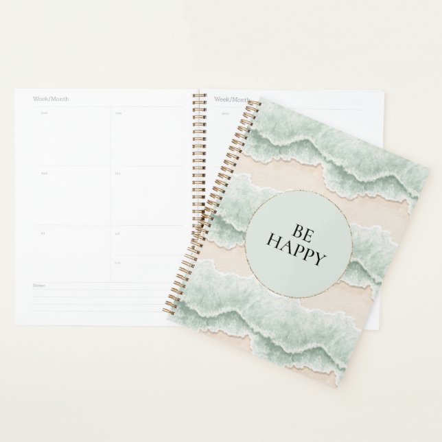Be Happy Mint Circle Beach Aqua Waves Planner (Display)