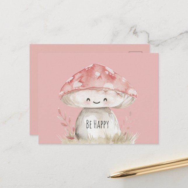Be Happy Mushroom Postcard (Front/Back In Situ)
