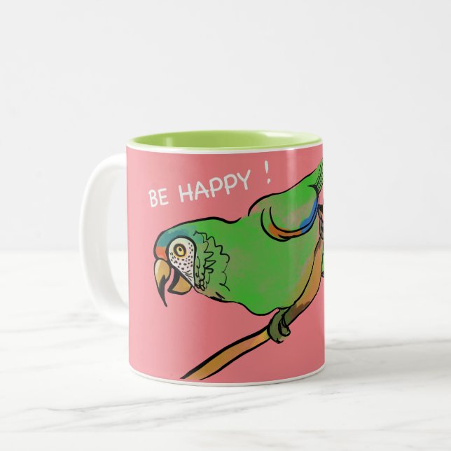 BE happy parrot Two-Tone Coffee Mug (Front Left)