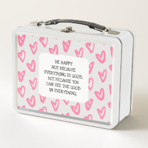 BE HAPPY pink heart pattern Metal Lunch Box